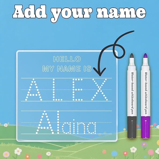 Personalized Name Practice Trace Board Custom Name Tracing Dry Erase Board Customized Rewritable Acrylic Alphabet and Number Handwriting Sign for Boys Girls School 5 * 7 inch