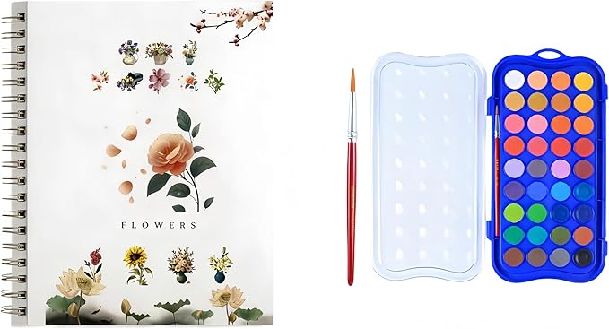 36 Colors Watercolor Book With Paint，Beginner Watercolor Workbook Kit, Watercolors Workbook (Flowers -36 colors)