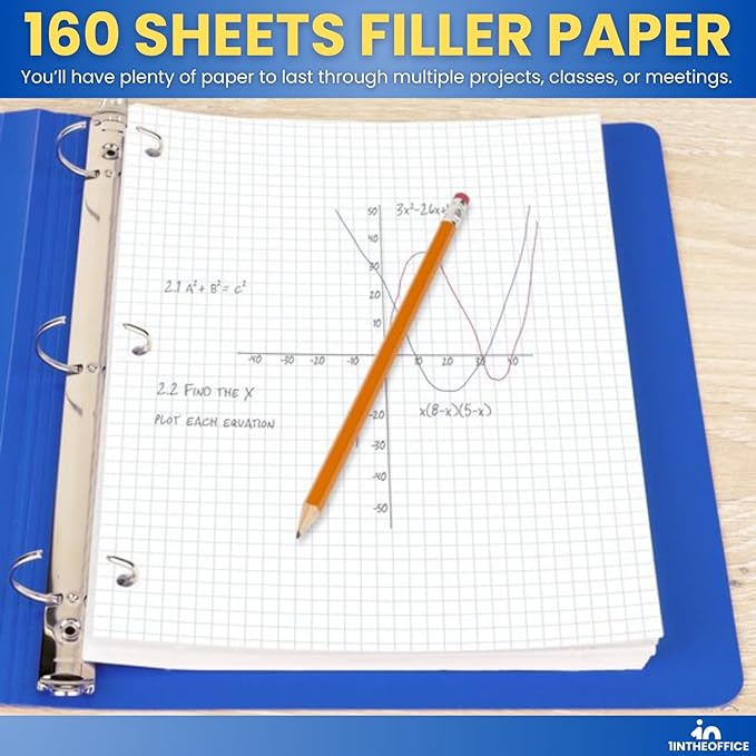 1InTheOffice Graph Paper Loose Leaf, Graph Ruled Filler Paper, 8.5 x 11, White, 160 Sheets, 2 Pack