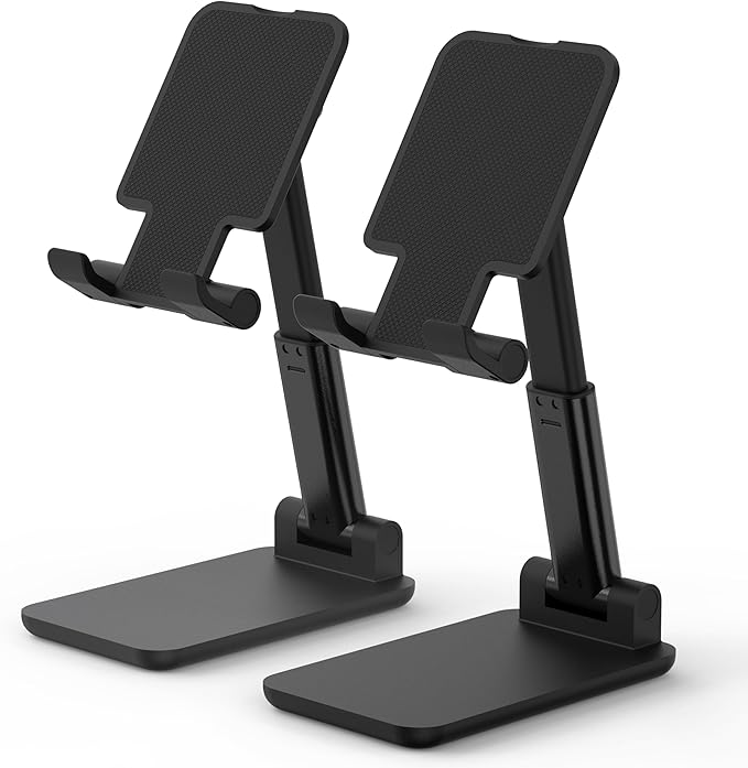 Cell Phone Stand, Adjustable Angle and Height Cell Phone Holder for Desk, Foldable and Portable, Anti-Slip Silicone Pad, Compatible with All Mobile Phones and 4-8 Inch Devices (Black&Black)
