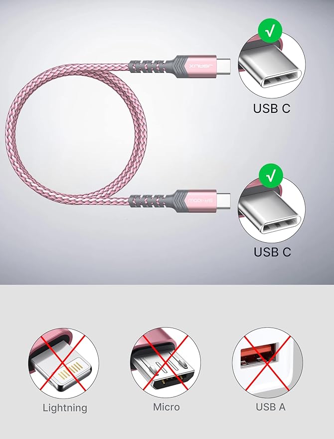 JSAUX 3-Pack USB C to USB C Cable 100W [10ft/6.6ft/3.3ft] Compatible with iPhone 17 Air 16 15 Pro Max Samsung Galaxy S25 S24 CarPlay iPad Pro, Type C to C Charger Cable Fast Charging - Pink
