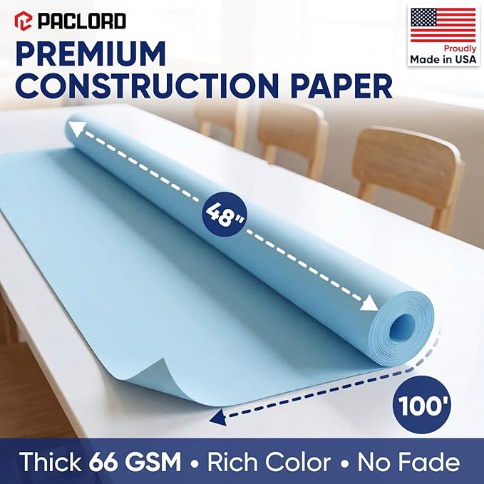 Light Blue Construction Paper Roll 48" x 100 ft – Made in USA – 48" Bulletin Board Paper for Classroom & School, Teachers & Kids