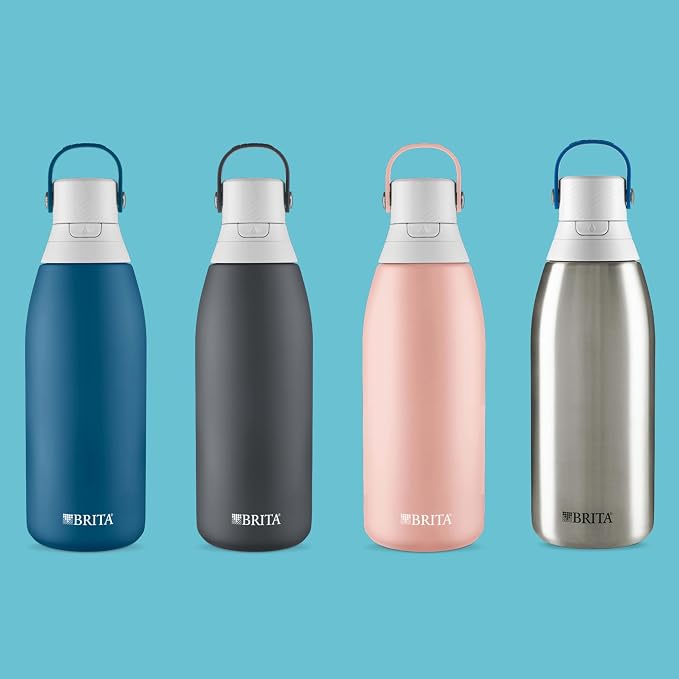 Brita Stainless Steel Premium Filtering Water Bottle,BPA-Free,Reusable,Insulated,Replaces 300 Plastic Water Bottles,Filter Lasts 2 Months or 40 Gallons,Includes 1 Filter, Stainless 32 oz(Pack of 12)