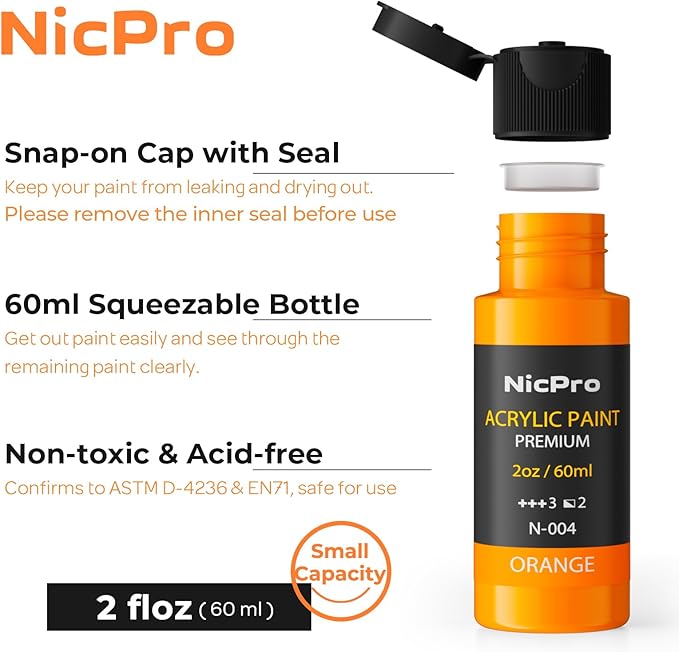 Nicpro 36 Colors Acrylic Paint Set with 12 Brushes & Palette, Non Toxic Art Supplies Kit for Fabric Painting, Easter Egg, Canvas, Clay, Wood, Rock & Ceramic, Rich Pigments for Adults, Beginners, Professional Artist (2 oz, 60 ml)