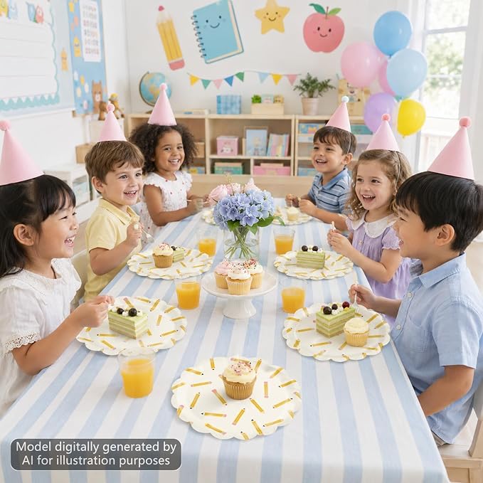 50PCS Back to School Pencil Paper Plates First Day of School Season Theme Party Decor Disposable Pencil Paper Dessert Plates Tableware Set for Graduation Kindergarten Gathering Birthday Party Supplies