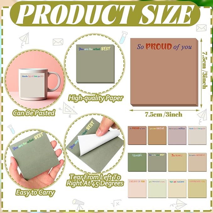 Yinder 24 Pcs Inspirational Sticky Notes Cute Motivational Sticky Notes Pad End of Year Employee Appreciation Gifts Bulk for Teacher Nurse Coworkers Office Supplies 3 x 3'' (Thank You,Boho)