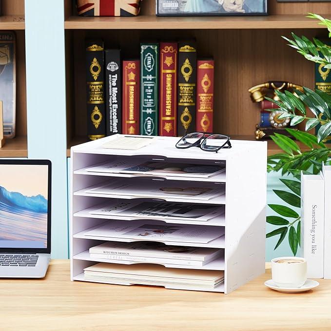 Juexica 7 Tier Scrapbook Paper Trays Organizer 14.2 x 10.2 x 11.8 Inch Stackable Paper Storage for Desk Desktop File Organizer for Home Office Classroom Decorations