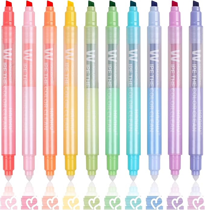 Erasable Highlighters Pastel Colors, 10 Colors Muted Dual Tip Markers, No Bleed Aesthetic Highlighters for Bible, Journaling, School Office Supplies, Double Ended Fine & Chisel Tip, Smooth Dry Fast