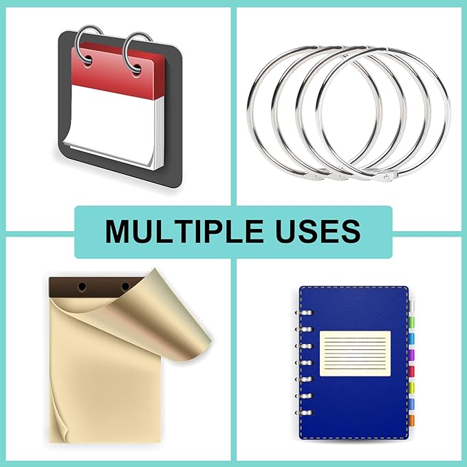 uxcell Loose Leaf Binder Rings, 2.2 Inches Nickel Plated Steel Paper Key Rings for Flash Cards Index Card Rings, 4 Pcs Keychain Book Ring for Home Office Crafts Keys Attachment, Silver