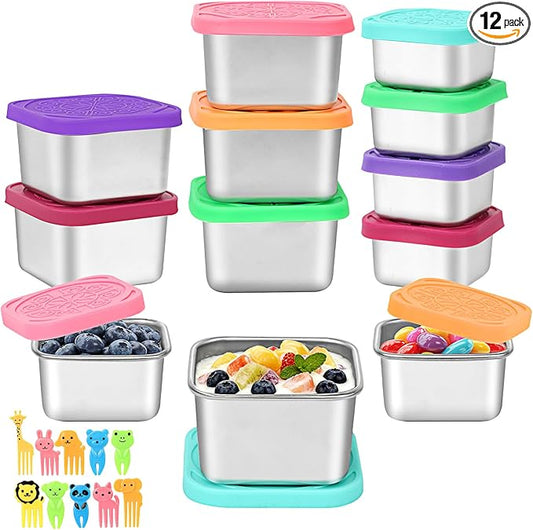 12Pack Small Stainless Steel Snack Containers with Lids, 6oz & 2oz Reusable Leakproof Sauce Condiment Cups, Salad Dressing Containers To Go for Adults LIttle One Lunch, Bento Box, Picnic and Travel