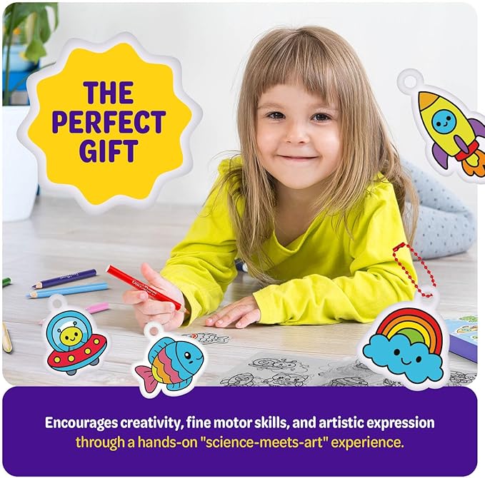 Dan&Darci Shrink Art Craft Kit for Girls and Boys Ages 6-12 - Shrink Magic Charm Making Kit with 30 Pre-Cut Shrink Plastic Templates - Kids Craft Birthday Gift for 7 8 9 10 Year Olds