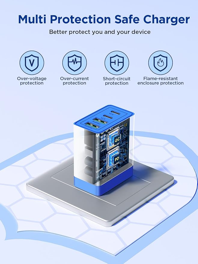 USB C Charger Block, 40W 4-Port Fast Charger 20W Type C Charging Block 3.1A USB Wall Charger Dual Port PD+QC Charging Cube for iPhone 16 15 14 13 12 Pro Max XS, iPad, Samsung Phone (Blue)