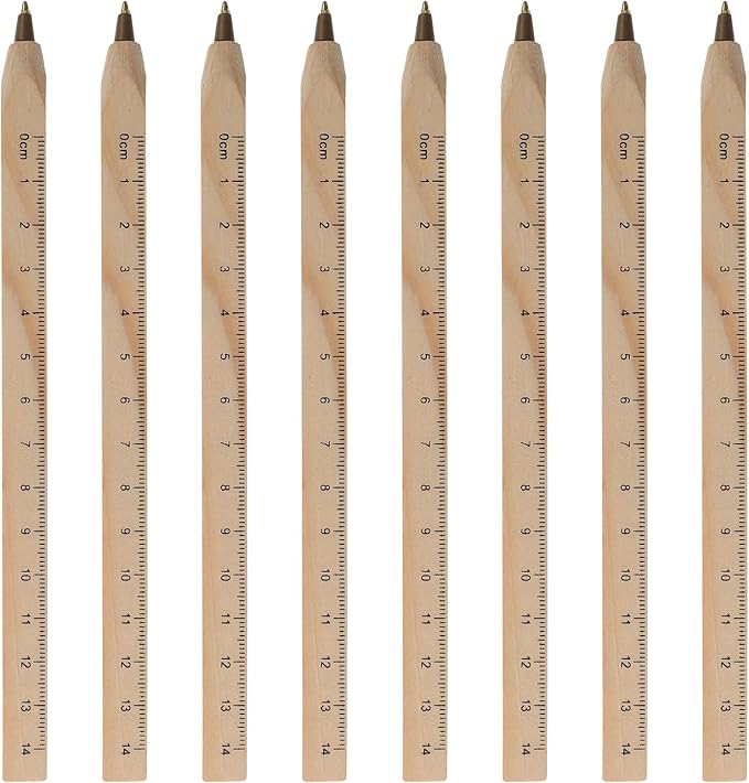 NUOBESTY 12pcs Black Wooden Ballpoint Pens with Ruler Printing, Biodegradable Carpenter Signature Pens for Woodwork and Office Use