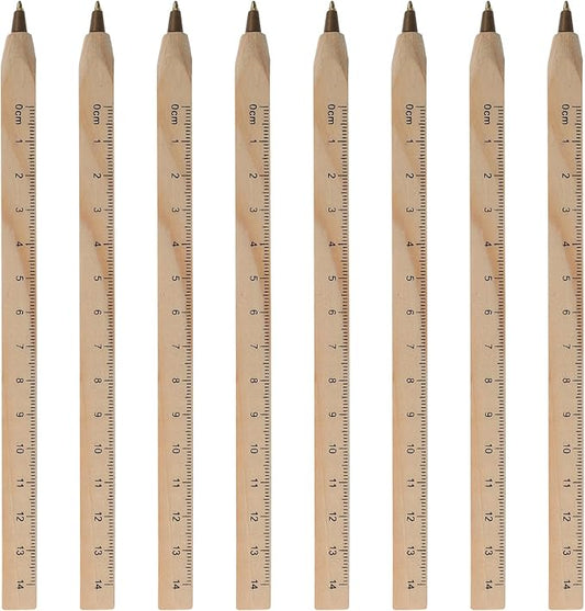 NUOBESTY 12pcs Black Wooden Ballpoint Pens with Ruler Printing, Biodegradable Carpenter Signature Pens for Woodwork and Office Use