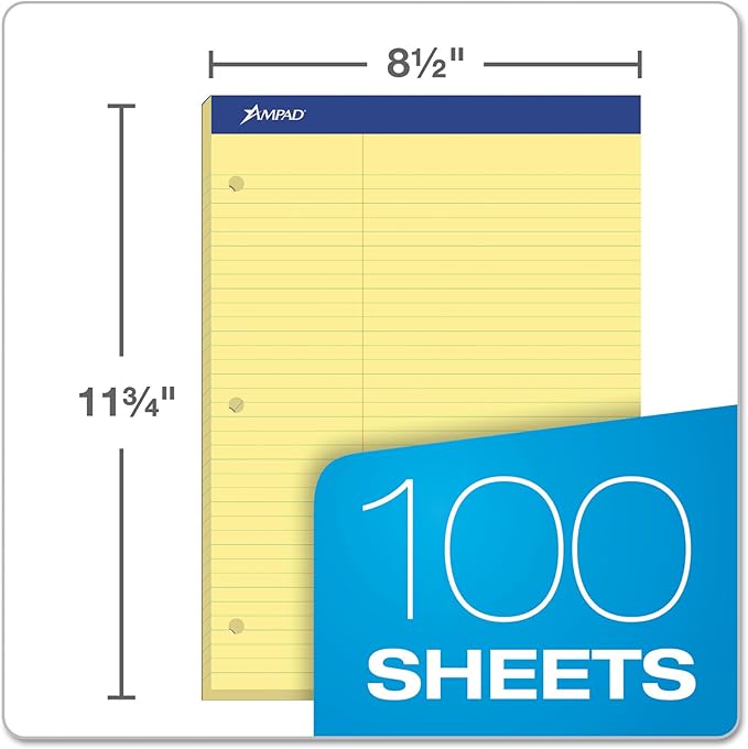 Ampad 20245 Double Sheets Pad, Law Rule, 8 1/2 x 11 3/4, Canary, 100 Sheets (Pack of 2)
