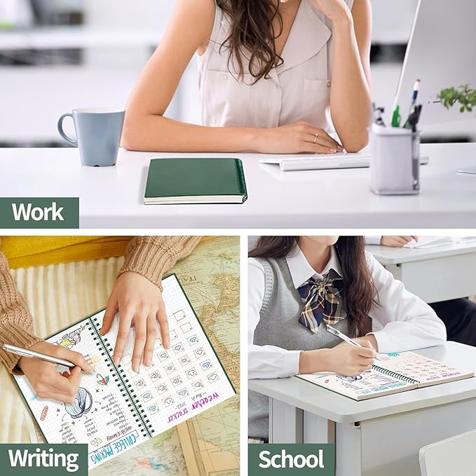 AHGXG Graph Paper Notebook - Spiral Notebook 8.5" x 11", A4 Large Graph Notebook, 100 gsm Thick Grid Paper, Waterproof Plastic Cover Journals for School Writing Engineering Math, Green