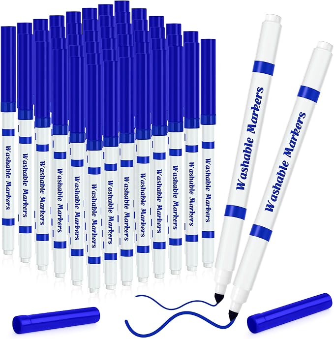 48 Pcs Line Washable Markers Bulk Blue Fine Tip Markers Set Thin Coloring Mark Pens for Kids Blue Tips Mark Pen for Art School Supplies, Back to School Supplies, Ages 6+