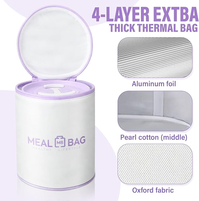 Dandat 2 Pcs Portable Insulated Lunch Containers Thermal Bento Box with Bag Fork Knife Microwavable Stainless Steel Lunch Box 15.2 oz 21 oz Separate Stackable Food Jar for Adult Men Women(Purple)