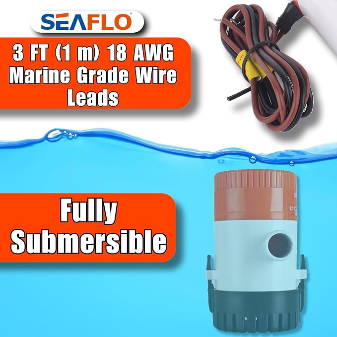 SEAFLO 01 Series 750 GPH Bilge Pump – 12V, 3/4" Outlet, Marine Submersible Pump with Anti-Airlock Protection, CE & Rohs Certified, 4-Year Warranty | Reliable for Boats and Marine Applications