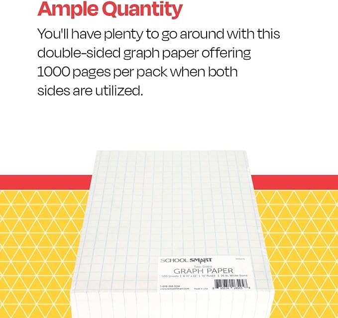 School Smart Double Sided Graph Paper, 8-1/2 x 11 Inches, 1/2 Inch Rule, White, Pack of 500 - 085279