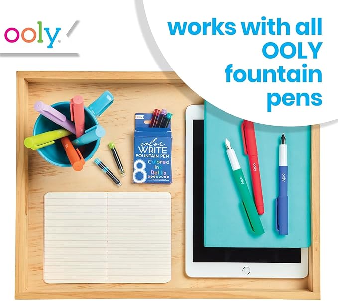 Ooly Color Write Colorful Fountain Pen Ink Refills, Set of 8, Multicolor Refills Compatible with Ooly Fountain Pens Only, School Supplies