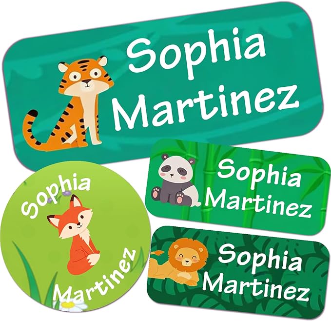 Waterproof Custom Name Stickers (135 Labels) - Personalized Daycare Labels for Clothing, Water Bottles, Lunch Boxes & School Supplies - Ideal for Camp & Daycare - No-Iron (Forest)
