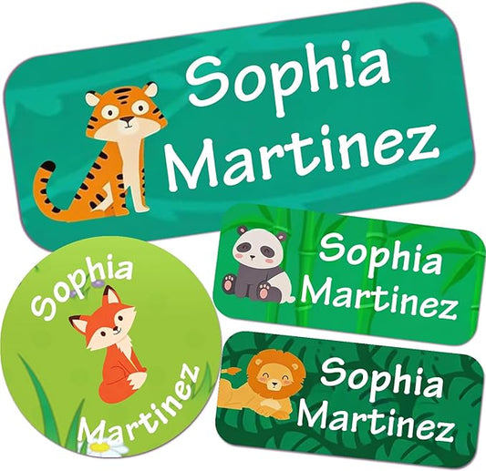 Waterproof Custom Name Stickers (135 Labels) - Personalized Daycare Labels for Clothing, Water Bottles, Lunch Boxes & School Supplies - Ideal for Camp & Daycare - No-Iron (Forest)