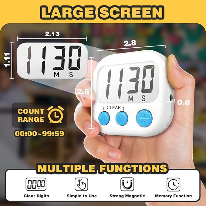Classroom Timers for Teachers Kids Large Magnetic Digital Timer Teacher Supplies 12 Pack-Blue White