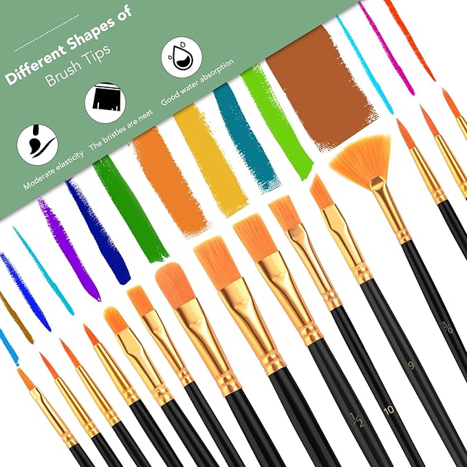 AROIC Acrylic Paint Brush Set,8pack/120pcs Nylon Hair Acrylic Paint Brushes,Oil Watercolor Rock Face Paint Brushes, Artist Craft Paint Brush Supplies, for All Purposes Kids Adult Painting.