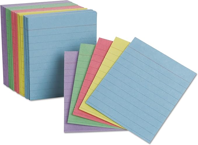 Oxford Mini Ruled Index Cards, Ruled, 3". x 2.5" , Assorted Colors, 200 ea