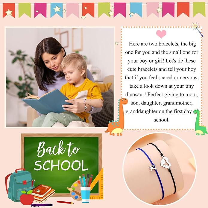 UNGENT THEM Back to School Bracelet Mother Son Dinosaur First Day of School Gifts for Boys Girls