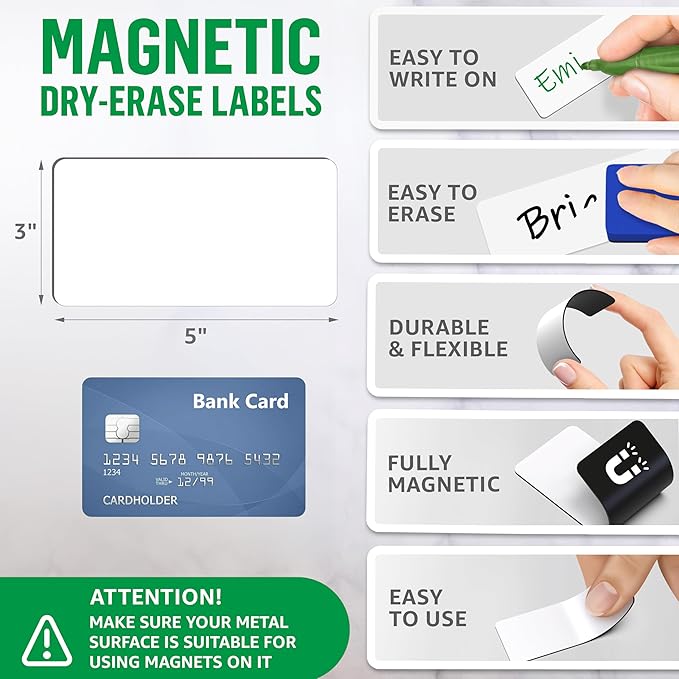 32 Pack Dry Erase Magnetic Labels 3x5 in - Magnetic Name Tags for Classroom Lockers School Bus - Classroom Magnets for Names - Magnet Labels for Whiteboard - Magnet Names Plates for Classrooms Blanked