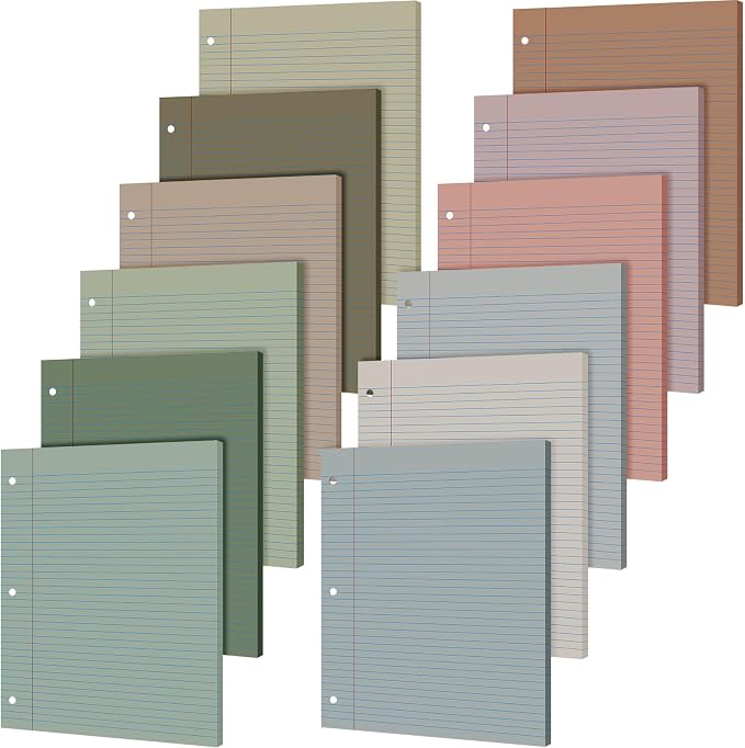 PerKoop 12 Pack 600 Sheets Loose Leaf Paper 8" x 10.5",Morandi Color