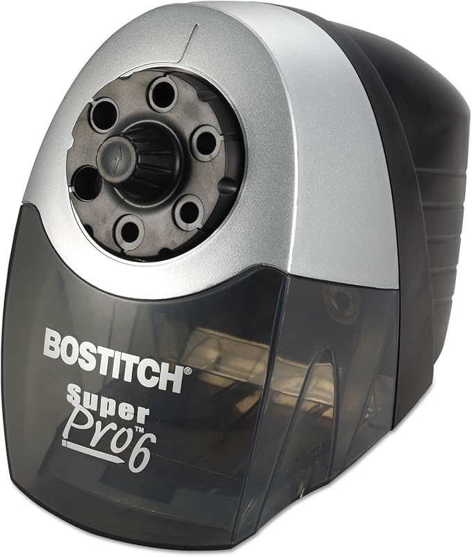 Bostitch Office SuperPro6 Electric Pencil Sharpener, Heavy Duty Commercial with 6 Holes and Industrial Motor, Grey