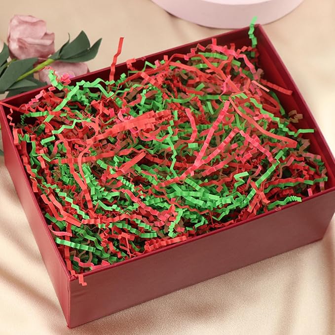 Uptotop 5oz Crinkle Cut Paper Shred Filler for Gift Wrapping, Gift Basket Filling, Perfect for Birthday, Christmas, Thanksgiving, Halloween, Easter, Valentine's Day, Mother's Day, Father's Day, Wedding & Holiday Decor, Red and Green (5 oz)