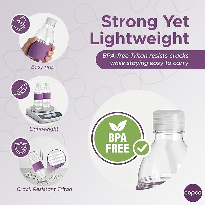 Copco Hydra 16 oz Water Bottle, Set of 2 – Leak Proof, BPA Free Tritan, Dishwasher Safe, Twist-Open Body, Non-Slip Silicone Grip, Perfect for Gym & Travel, Daily Hydration (Purple)