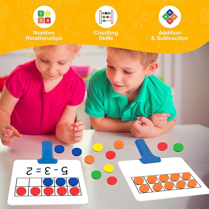 Quilinz Magnetic Ten Frame Set,5 Dry Erase Paddles & 150 Math Counters,Counting Toys for Kids,Addition and Subtraction Games,Math Manipulatives 1st Grade,Kindergarten Preschool Classroom Must Haves