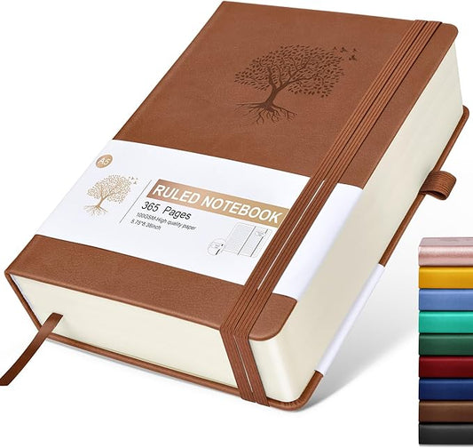 Lined Journal Notebook -365 Pages A5 Thick Journal for Writing Men Women, College Ruled Notebook, Hardcover Leather Journal, Daily Notebook for Work, Note Taking,100Gsm Paper ( 5.75'' X 8.38'' Brown)