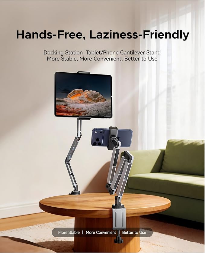 ORICO Tablet Mount, 360° Adjustable Tablet Stand Holder for iPad, Foldable Aluminum Arms, Ergonomic Viewing for Standing Desk & Nightstand, Fits 4.7"-12.9" Tablets & Phones- RA1, Gray