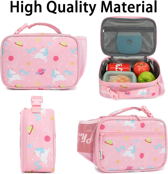 GYEUKHAM Insulated Lunch Box for School, Thermal Reusable Durable Freezable Lunch Bags for Kids Boys Girls Men Women - Small Soft Cooler Portable Lunch Tote Kit for Work Picnic Travel,Pink Unicorn