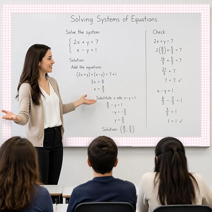 65.6 Ft Pink Gingham Bulletin Board Border Die Cut Straight Border Trim Plaid Checkered Classrooms Decor for Whiteboard Wall Desk Window Door Locker Office School Party