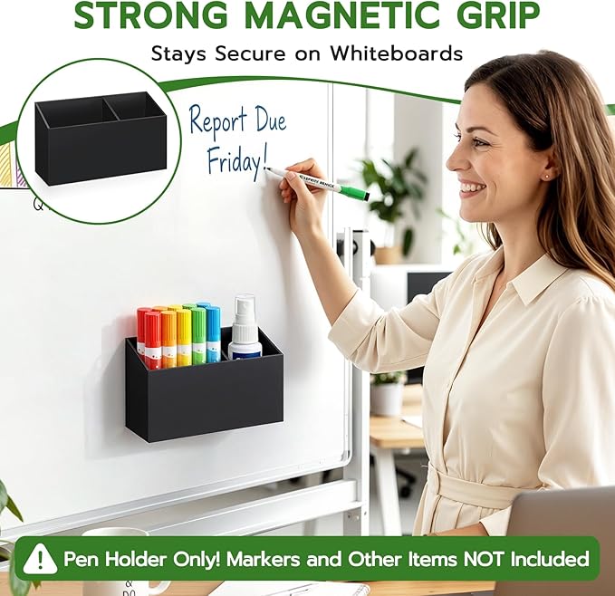 MR.MATE Magnetic Pen Holder, Magnetic Dry Erase Marker Holder for Whiteboard, Non-Slip Pencil Cup Holders for Fridge, Magnet Locker Organizer for Office Classroom Desk Accessories (Black)