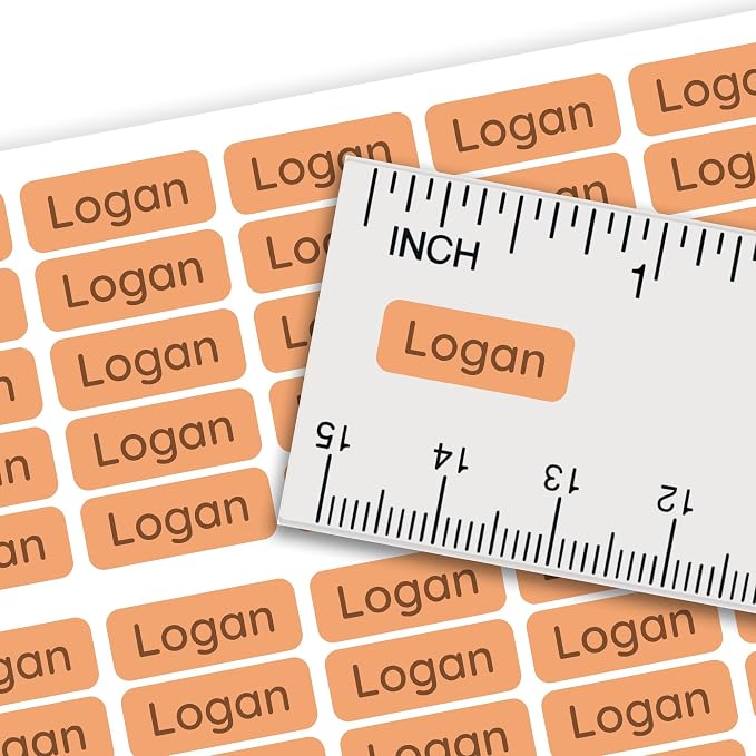 Personalized Mini Name Labels for Kids (210 Count) – Custom Waterproof Name Stickers for School, Daycare, Water Bottles, Lunch Boxes, Pencils, Supplies - Soft Tangerine
