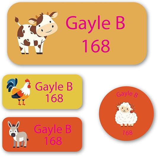 Personalized Kids Name Labels – Waterproof Custom Stickers for Daycare & School, 117 Pack, Dishwasher & Laundry Safe (Cow)