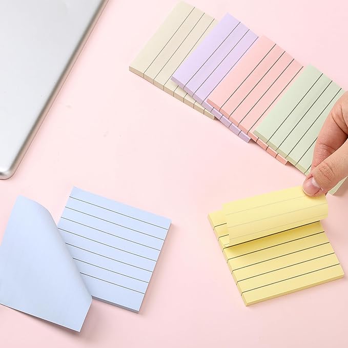 Mr. Pen- Lined Sticky Notes, 3" x 3", 12 Pads, 60 Sheets/Pad, Morandi Color, Bulk Sticky Notes with Lines, Ruled Post Stickies, Memo Pads, Self-Stick Note Pad for Office, School, Home, Study