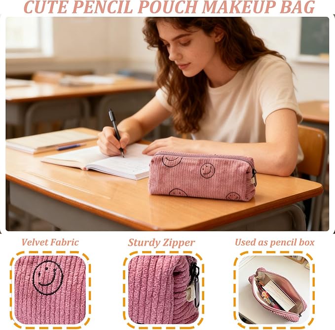 Pencil Pouch Cute Pencil Case Office Storage Bag Holder Box Organizer Aesthetic Bow Flower Pattern Makeup Pouch Cosmetic Bag for Women