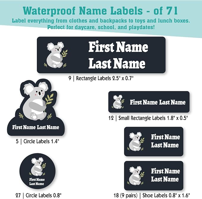 Personalized Daycare Name Labels for Kids (71 Labels) - Custom Durable Waterproof Name Stickers for Clothing Tags, Water Bottles, Lunch Boxes, and School Supplies - Dishwasher, Washer