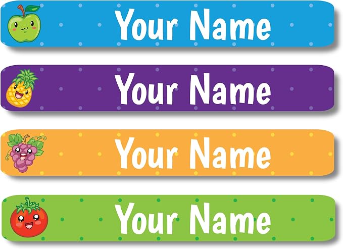 Lovable Labels Personalized Labels for Kids (120 Labels) - Waterproof Dishwasher Safe Peel and Stick Labels are Great for School Supplies Daycare Camp Bottles (Fruition)