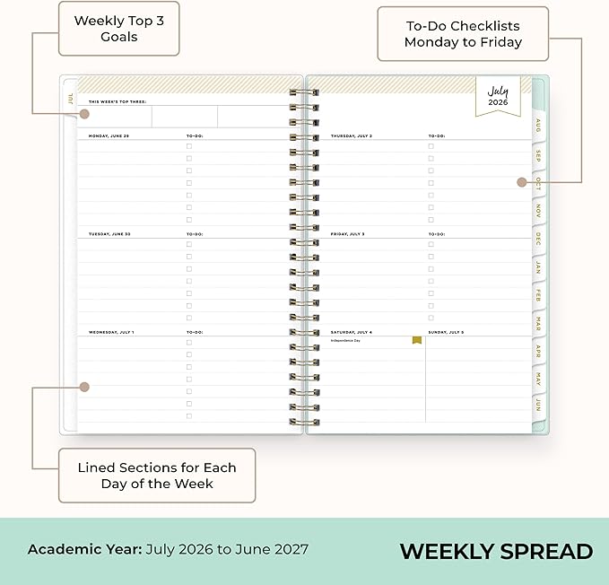Blue Sky Day Designer 2026-2027 Weekly and Monthly Academic Year Planner Calendar, July 2026 - June 2027, 5" x 8", Flexible Cover, Laminated Tabs, Storage Pocket, Includes Stickers, Secret Garden Mint