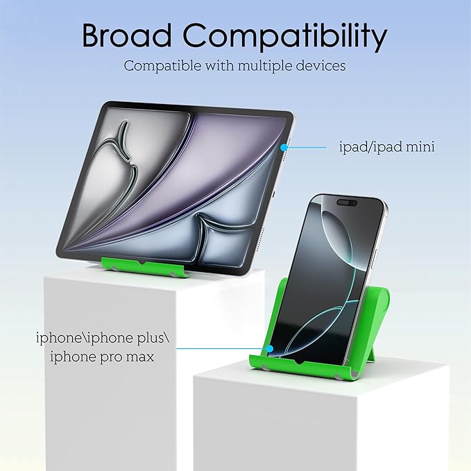 Cell Phone Stand for Desk, Foldable and Adjustable Multi-Angle Holder Dock, Universal Compatibility for Most Phone and Tablet, Portable and Sturdy Design for Office and Home (Green)